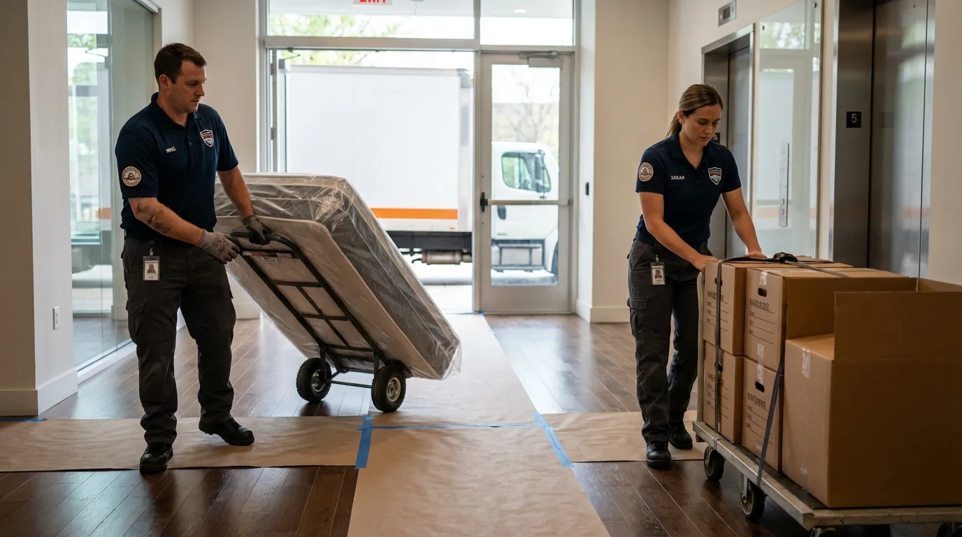 Professional apartment movers loading elevator in Lake Panasoffkee, FL